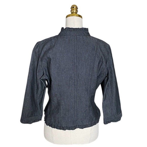 SANDRO | Women’s Ruffle Trim Black Denim Button Down Jacket Size PM - Picture 4 of 6